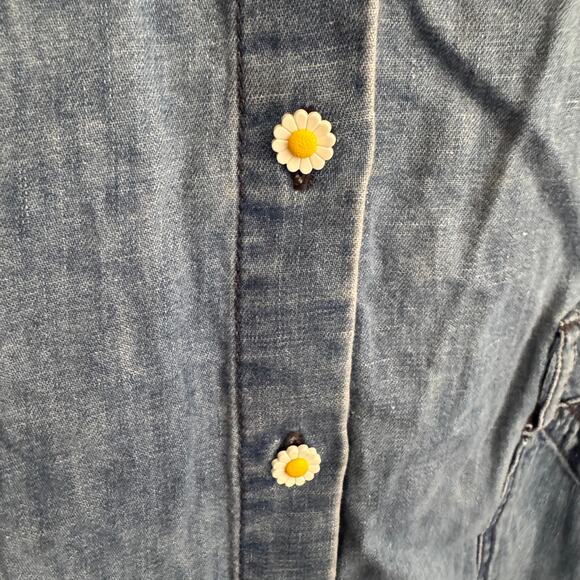 J Brand Shift Dress Mini Denim Blue V-Neck Flower Button Spaghetti Strap Sz S - Picture 3 of 7